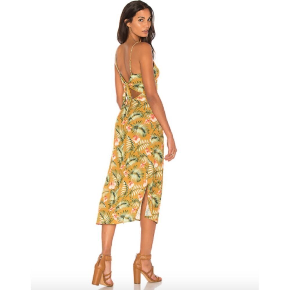 Sincerely Jules Tropical Palm Gauze Midi Open Back Dress NEW